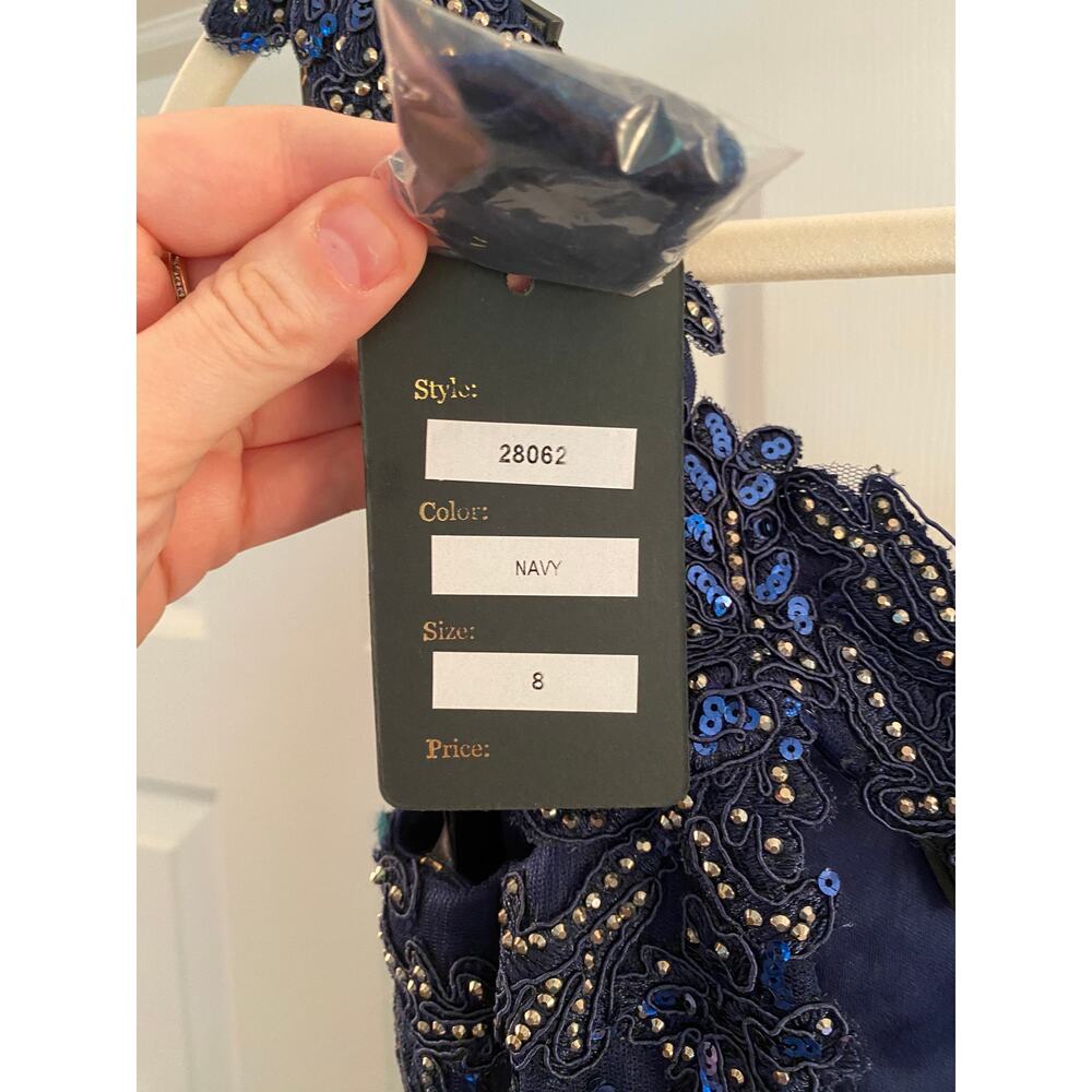 NWT Lucci Lu 28062, Off the Shoulder Navy Trumpet Tulle Gown Beaded, 8 - Picture 7 of 8